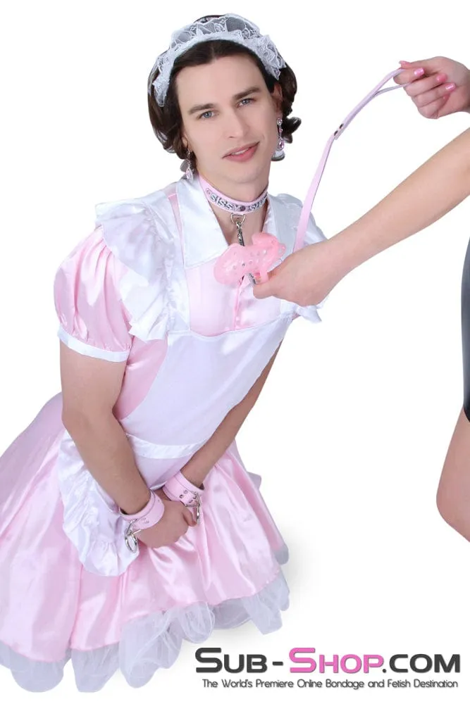 0992A-SIS      Captured Beauty Princess Pink Leather Sissy Bondage Wrist Cuffs