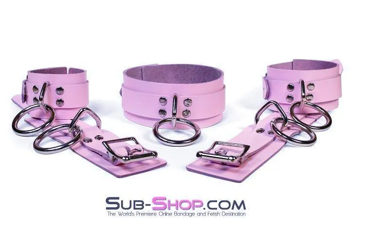 0992A-SIS      Captured Beauty Princess Pink Leather Sissy Bondage Wrist Cuffs
