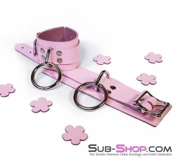 0992A-SIS      Captured Beauty Princess Pink Leather Sissy Bondage Wrist Cuffs