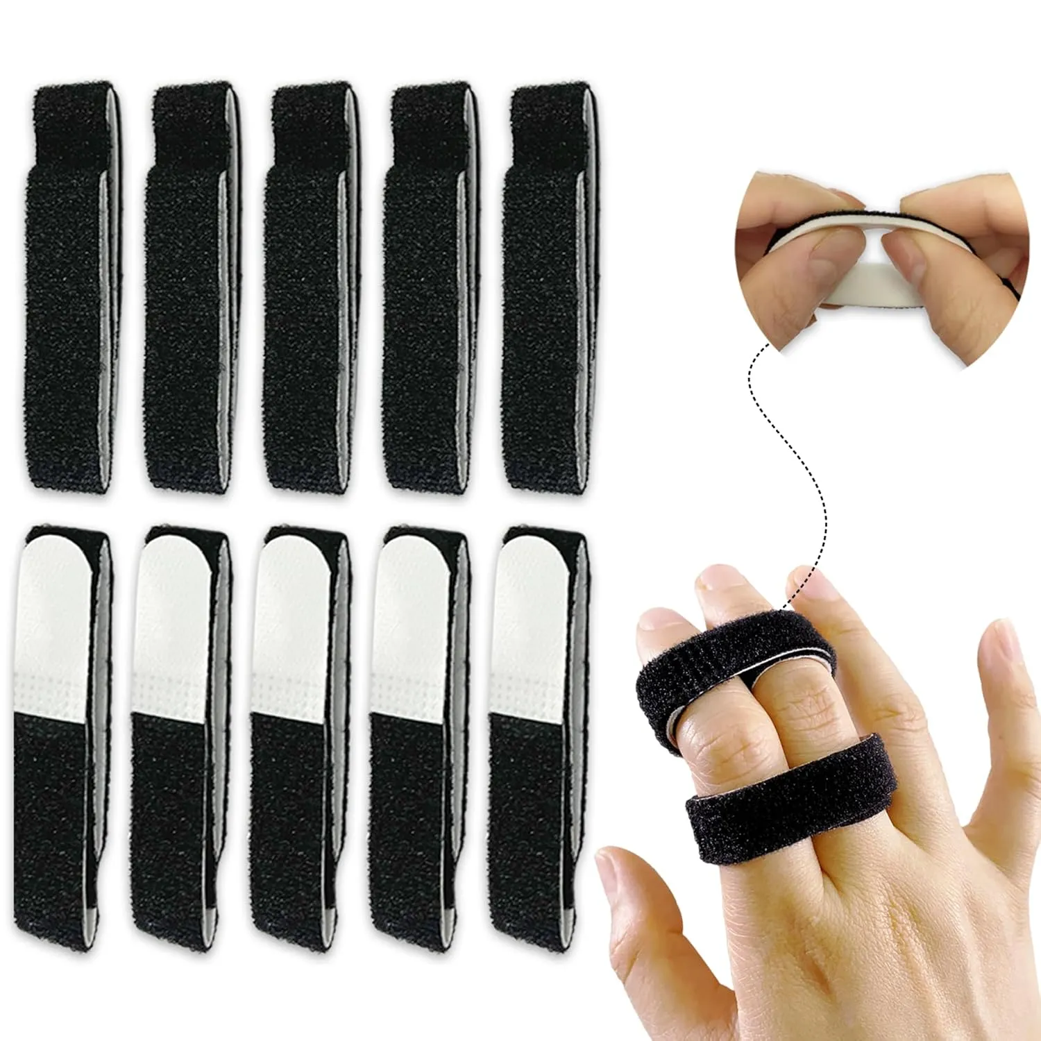 10 Pack Buddy Tape Finger Straps With Padded, Hook and Loop Finger Buddy Straps Pinky Finger Splint for Injured Finger Support, Washable and Reusable