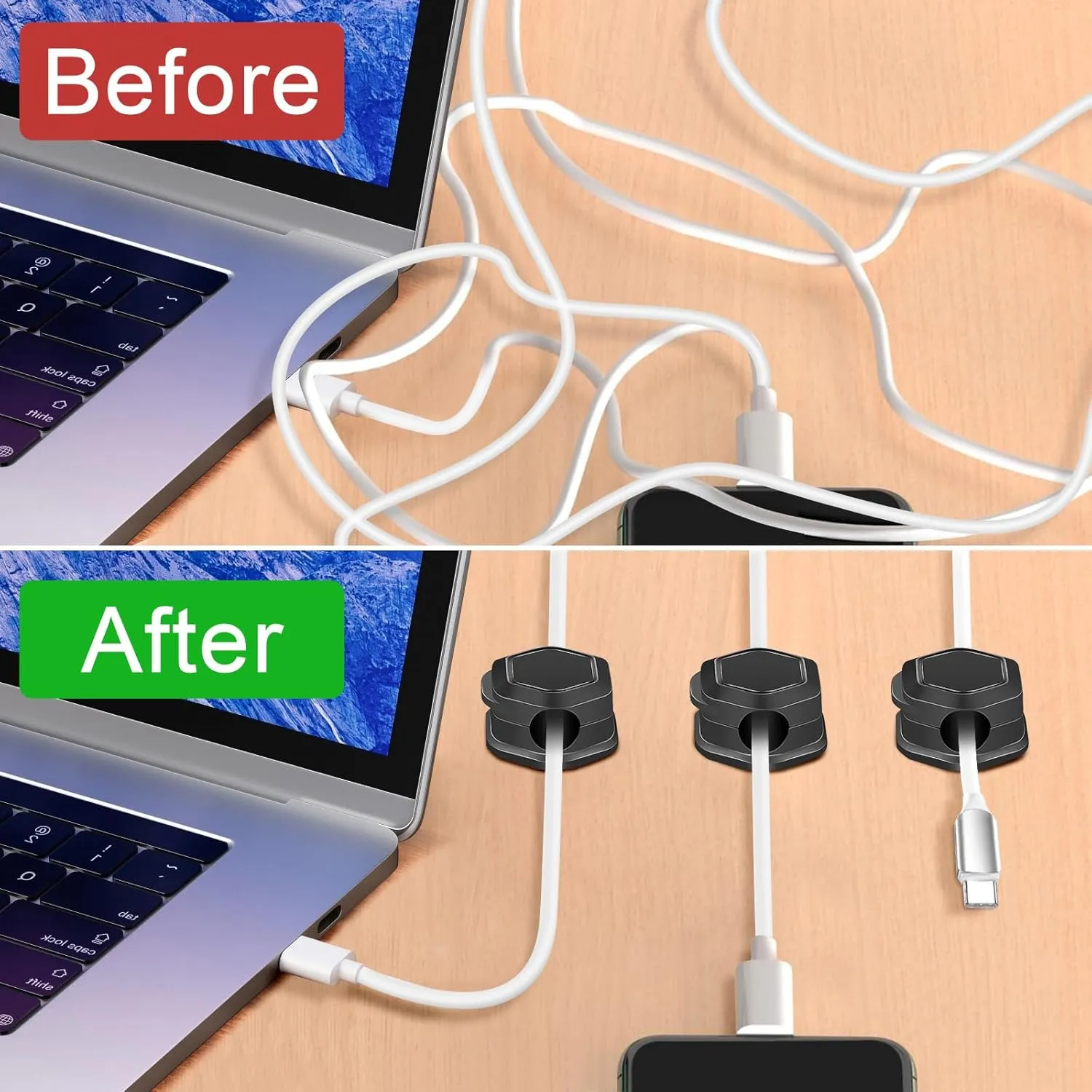10 Piece Cord Holder for Nightstand, Cord Organizer, Cable Clips for Home, Office, Car, Wall, Nightstand, Desktop Cable Organizer (Black)