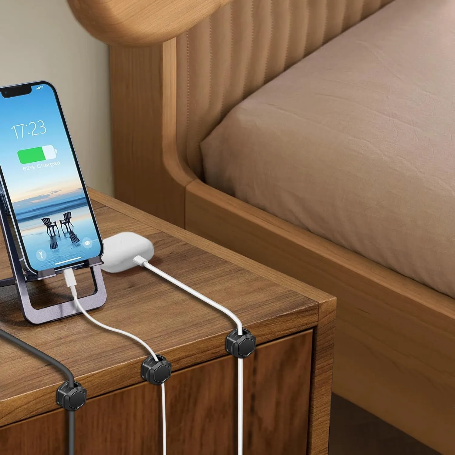 10 Piece Cord Holder for Nightstand, Cord Organizer, Cable Clips for Home, Office, Car, Wall, Nightstand, Desktop Cable Organizer (Black)