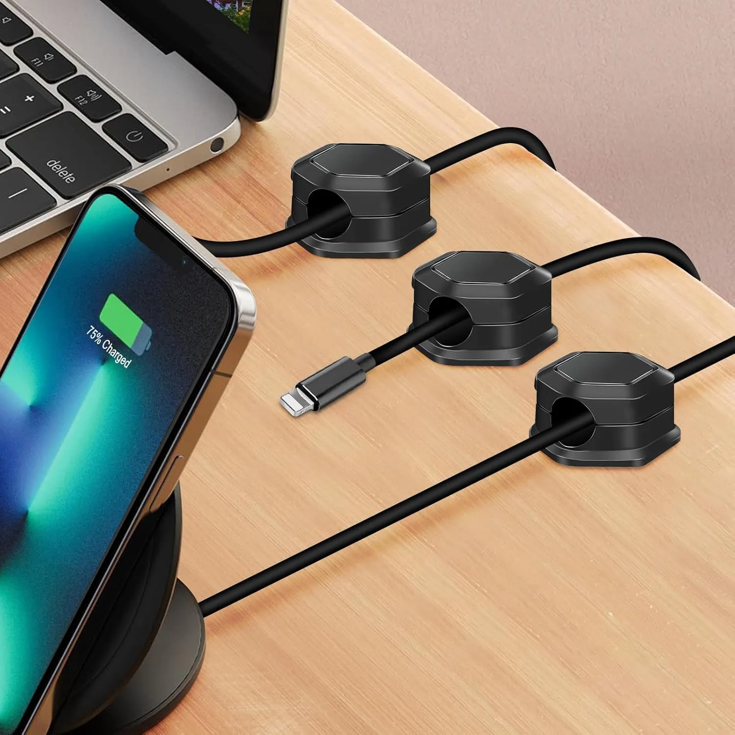 10 Piece Cord Holder for Nightstand, Cord Organizer, Cable Clips for Home, Office, Car, Wall, Nightstand, Desktop Cable Organizer (Black)