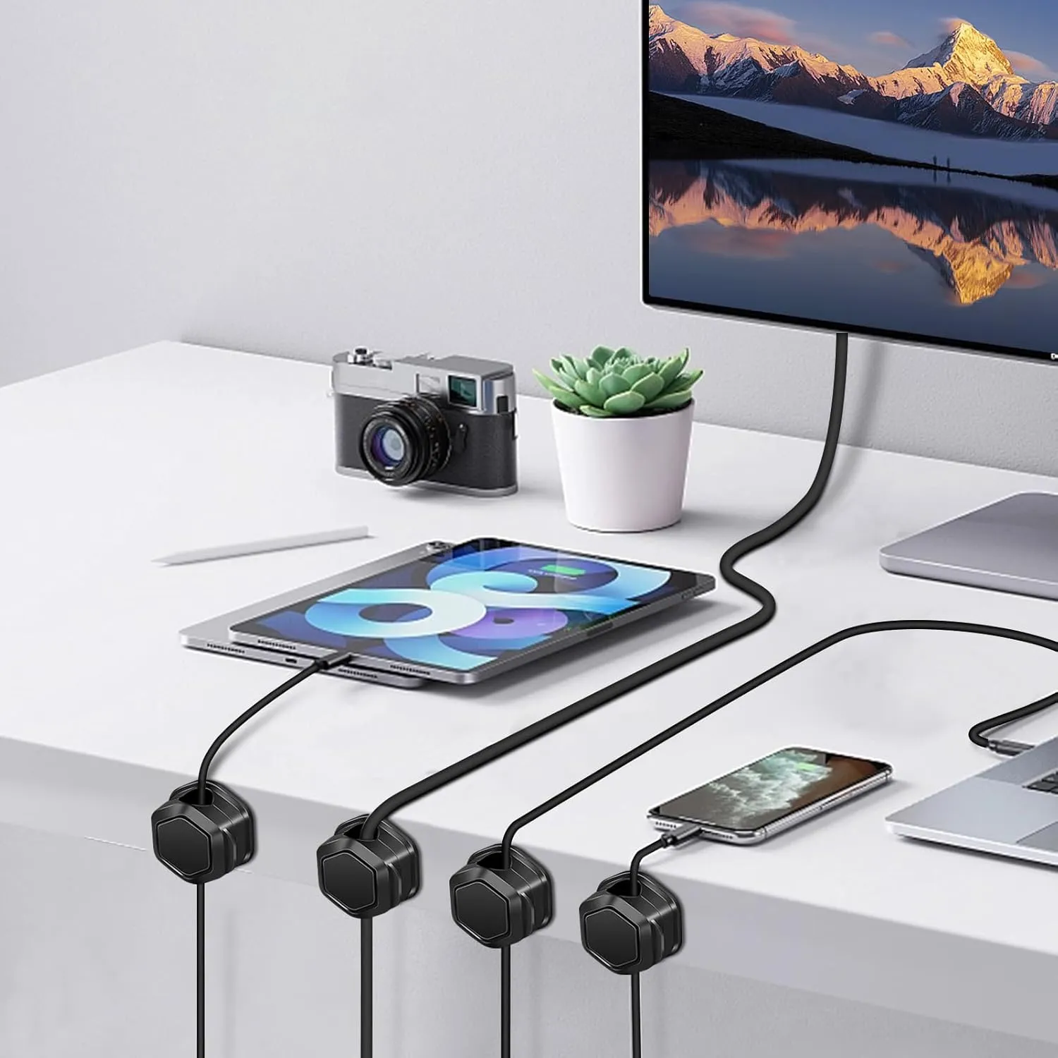 10 Piece Cord Holder for Nightstand, Cord Organizer, Cable Clips for Home, Office, Car, Wall, Nightstand, Desktop Cable Organizer (Black)