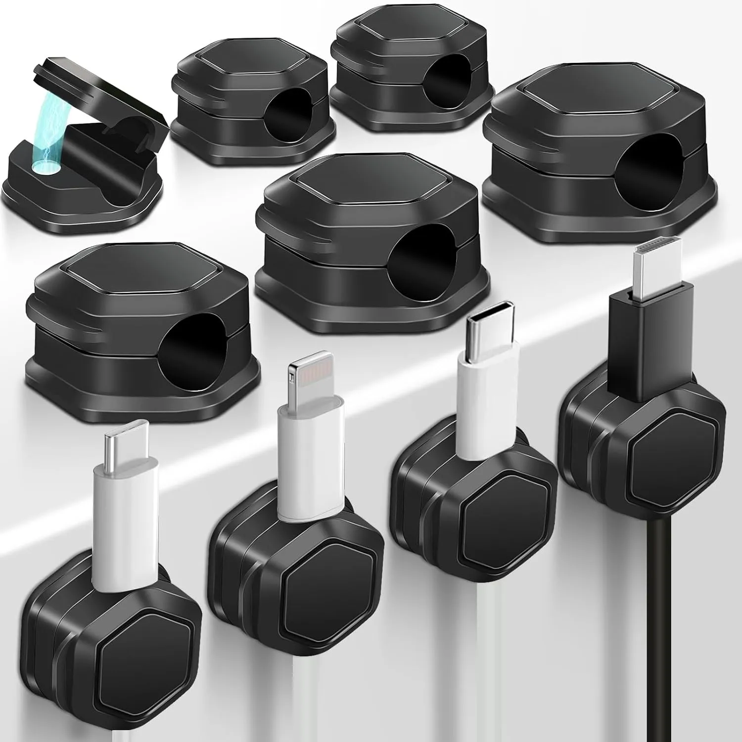 10 Piece Cord Holder for Nightstand, Cord Organizer, Cable Clips for Home, Office, Car, Wall, Nightstand, Desktop Cable Organizer (Black)