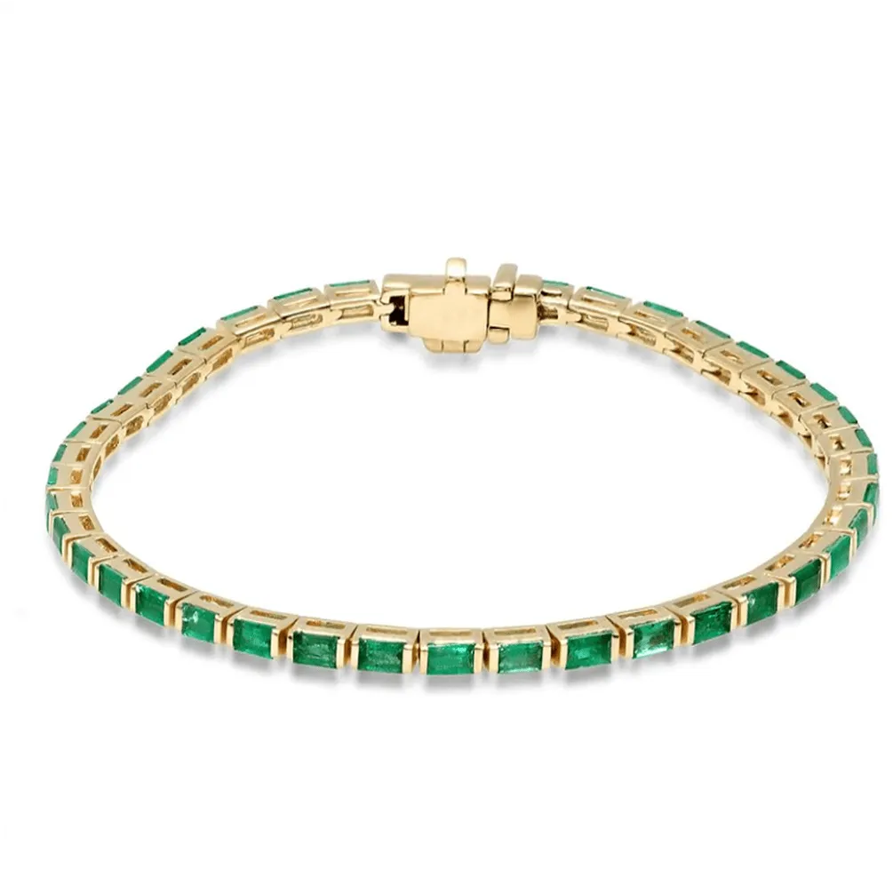 14K & 18K Gold Emerald Baguette Tennis Anklet, East West