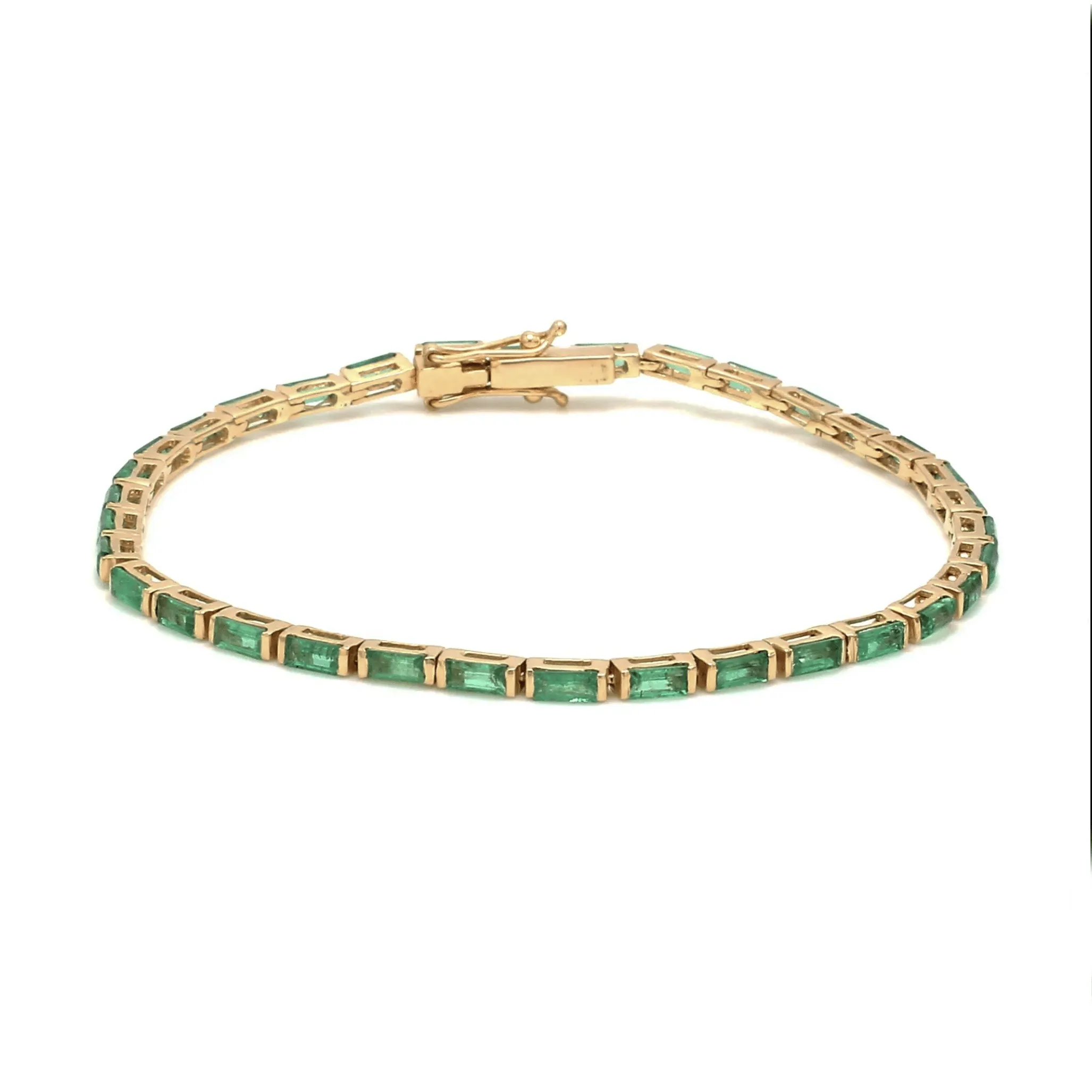 14K & 18K Gold Emerald Baguette Tennis Anklet, East West