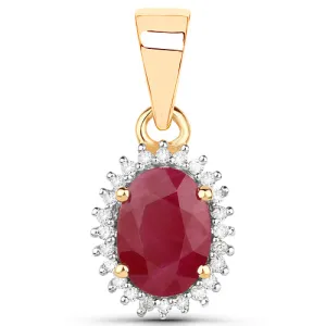 14K Yellow Gold Ruby and White Diamond Pendant