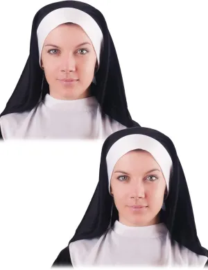 2 Pieces Nun Habit Costume Hat Accessory Nun Headpiece Nun Hat for Women Adult Halloween Cosplay Party Black and White