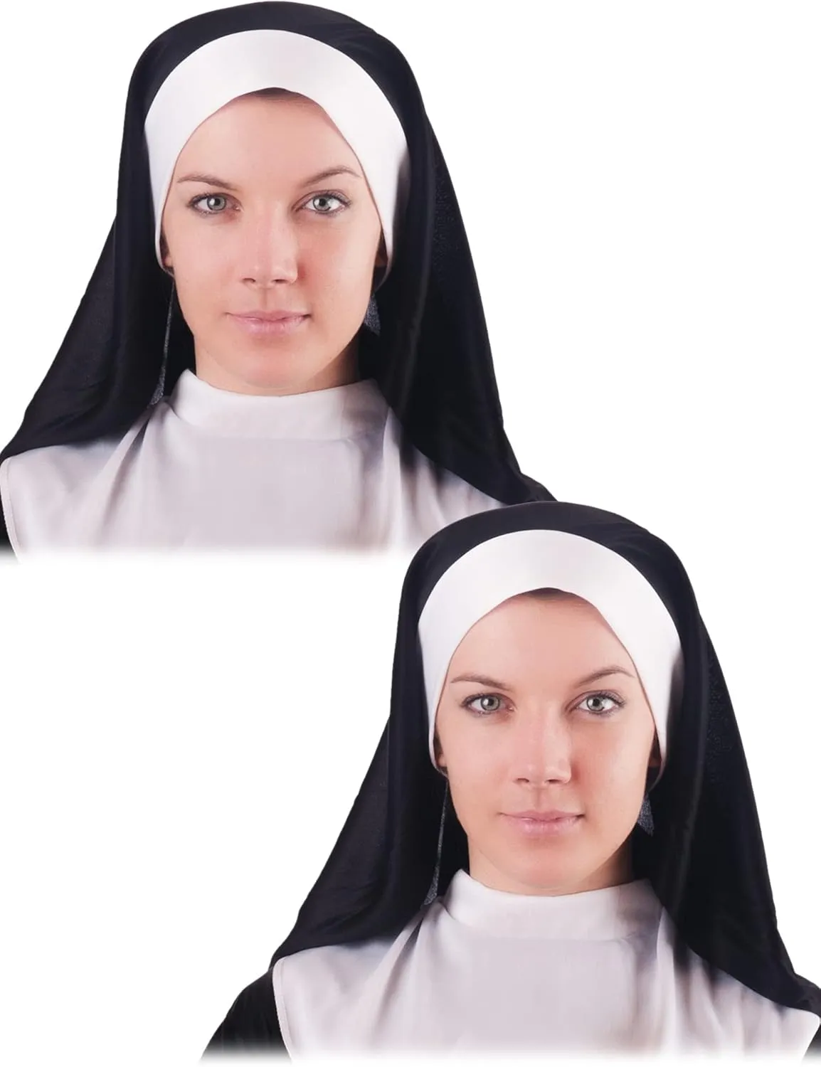 2 Pieces Nun Habit Costume Hat Accessory Nun Headpiece Nun Hat for Women Adult Halloween Cosplay Party Black and White