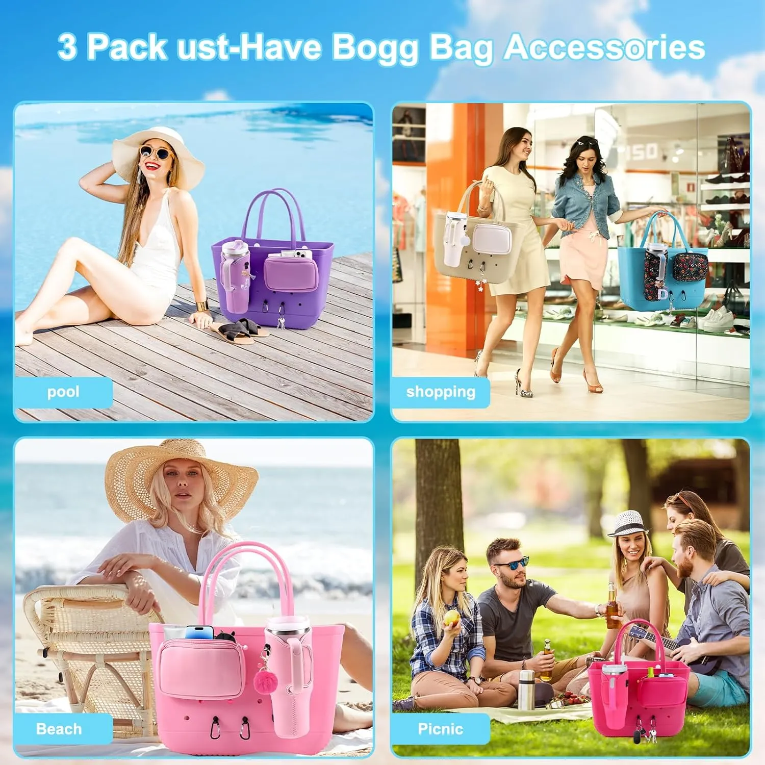 4PCS Organizer Holder for Bogg Bag, Accessories for Bogg Bags, Phone & Cup Holder compatible with Bogg Bag Original