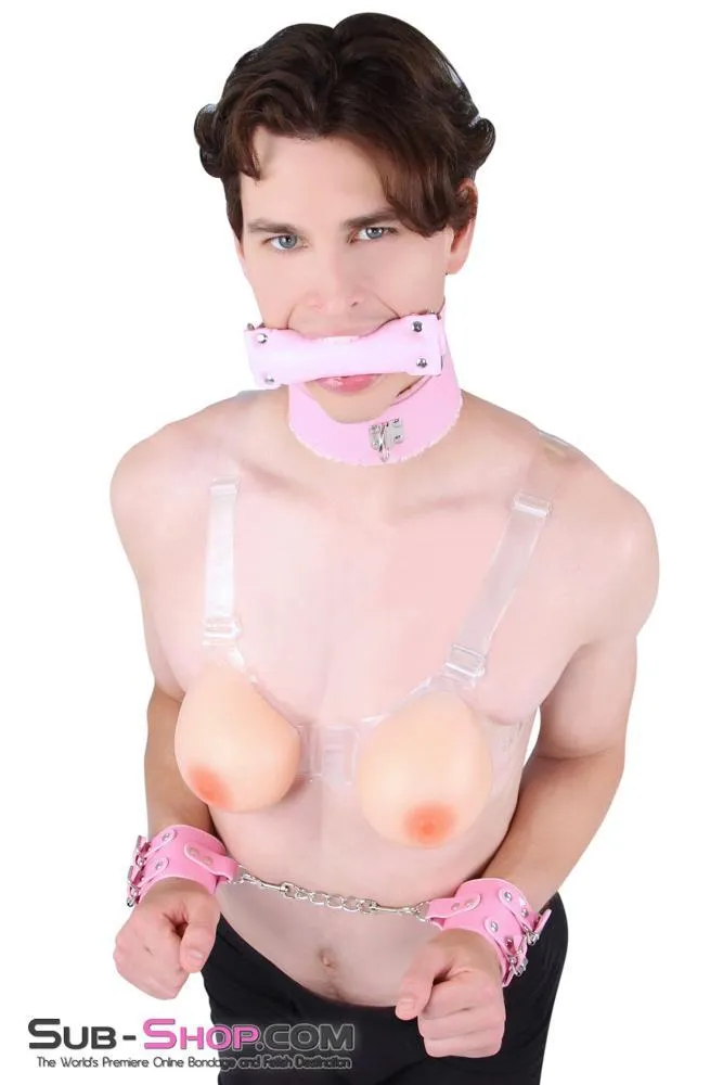 8968DL-SIS      Sissy Glam Girl Double Strap Pink Wrist Cuffs