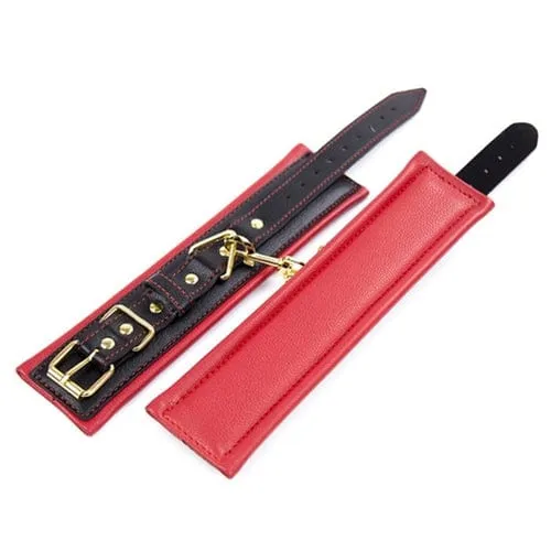 9072M      Gold Standard Thick Padded Red & Black Wrist Bondage Cuffs