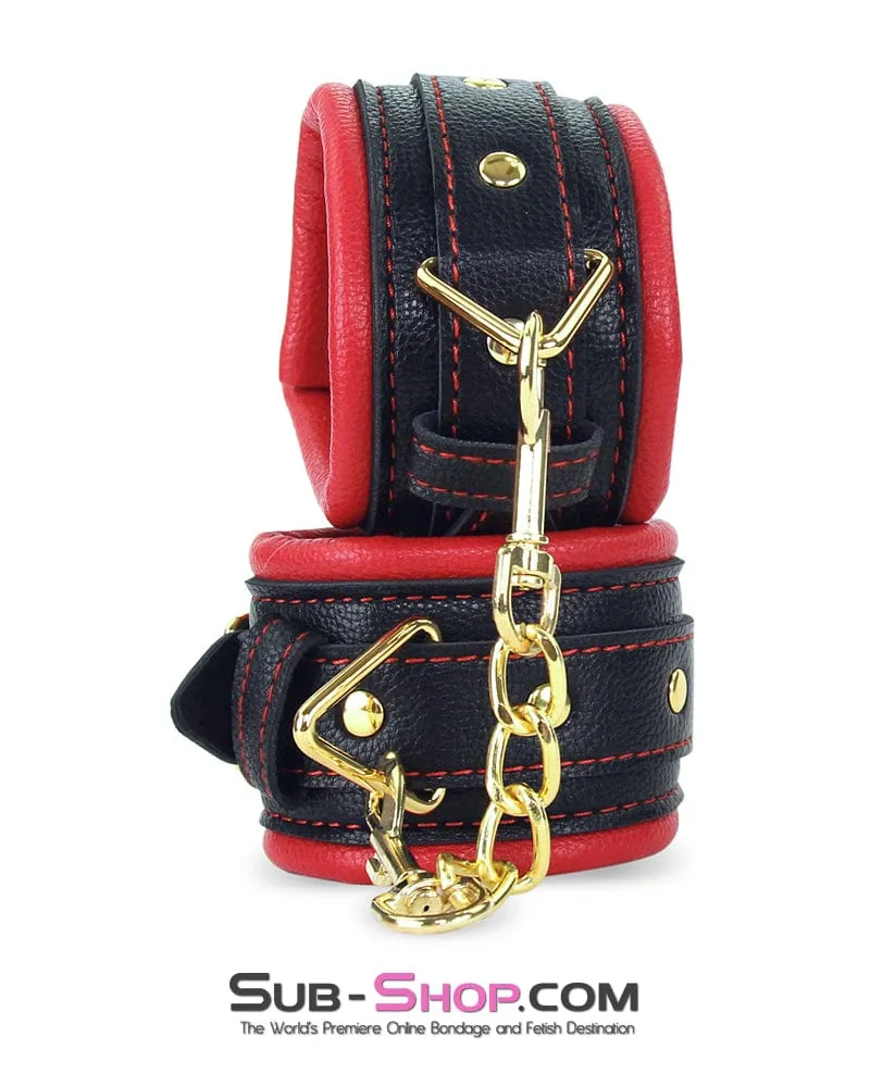 9072M      Gold Standard Thick Padded Red & Black Wrist Bondage Cuffs