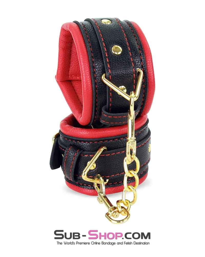 9072M      Gold Standard Thick Padded Red & Black Wrist Bondage Cuffs