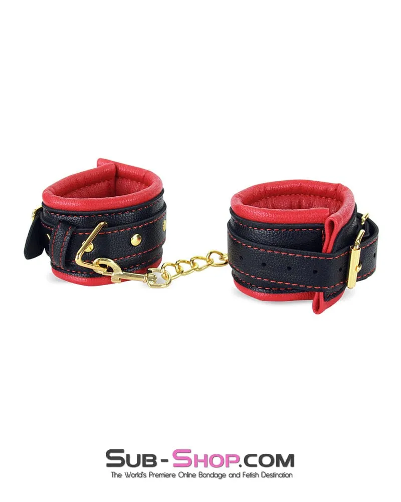 9072M      Gold Standard Thick Padded Red & Black Wrist Bondage Cuffs