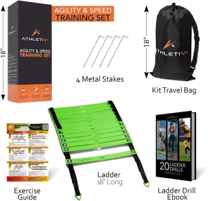 Agility Training Equipment Set for Proffesional Training, Adults, Youth & Kids. Soccer & Footbal Training Set with Fixed-Rung Ladder - Enhance Speed, Power & Strength.