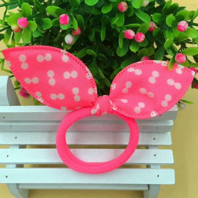 Aikelina 10 pcs Mix Colour Super Cute Rabbit Ears Hair Holders Hair Accessories Child Girl Women Print Point Rubber Bands