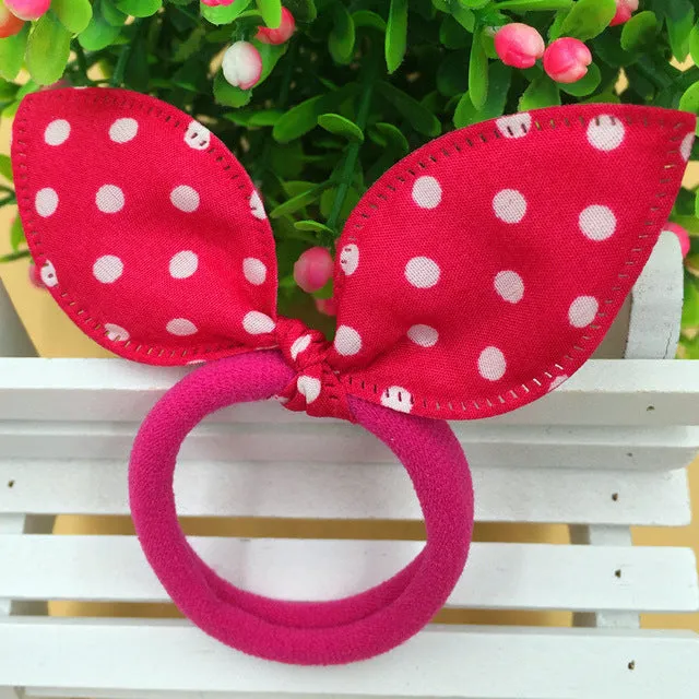 Aikelina 10 pcs Mix Colour Super Cute Rabbit Ears Hair Holders Hair Accessories Child Girl Women Print Point Rubber Bands