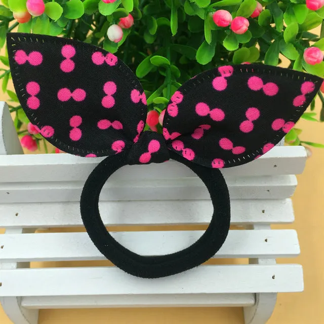 Aikelina 10 pcs Mix Colour Super Cute Rabbit Ears Hair Holders Hair Accessories Child Girl Women Print Point Rubber Bands