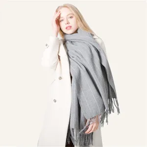Autumn and winter British style stripe tassel the new hot women's elegant generous simple temperament noble elegant scarf