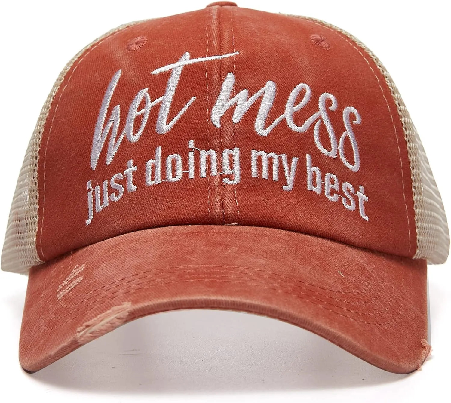Baseball Cap Hot Criss Cross Ponytail Hat for Women Distressed Messy Bun Trucker Hat Pony Cap Hot Mess hat