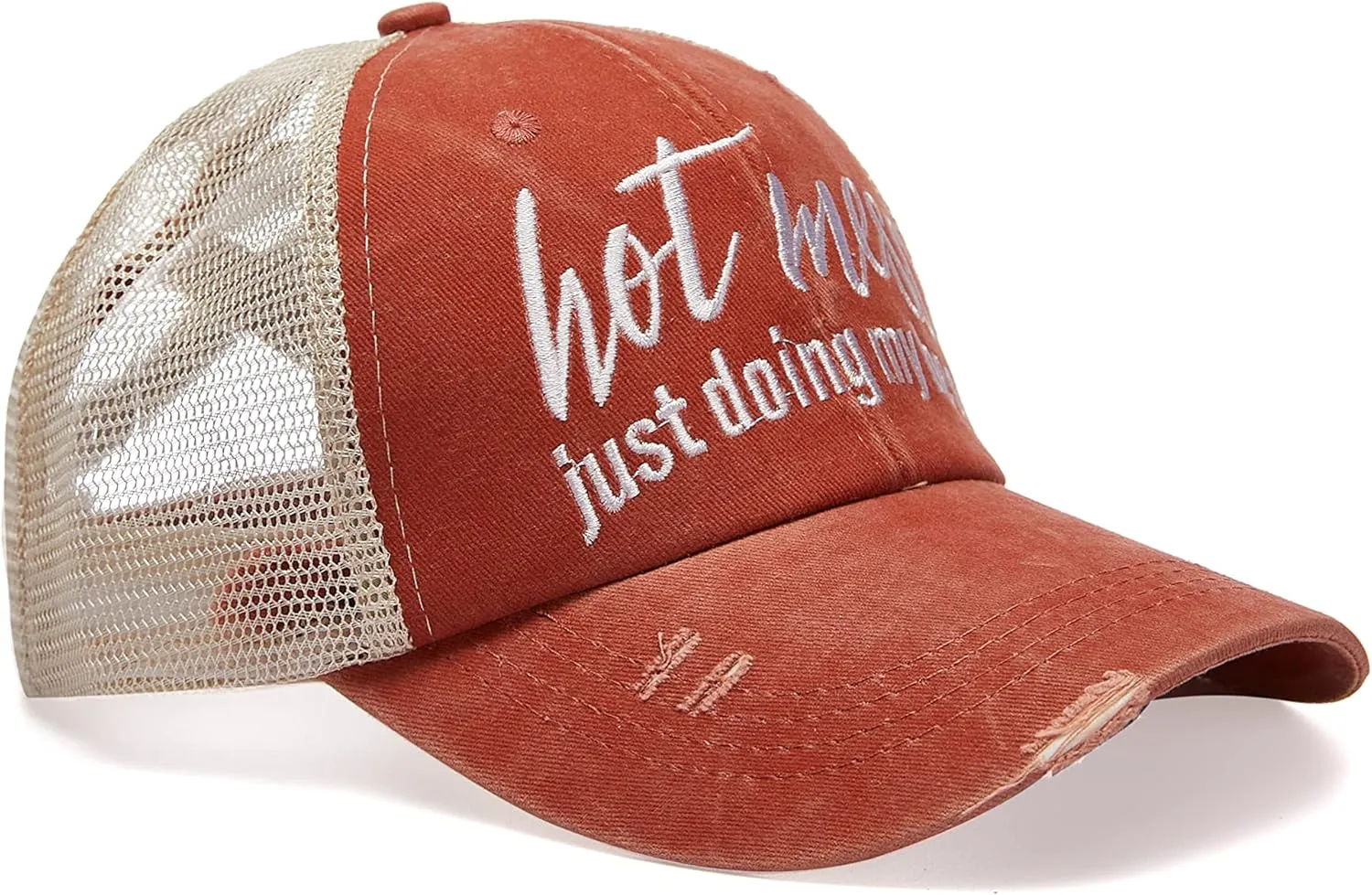 Baseball Cap Hot Criss Cross Ponytail Hat for Women Distressed Messy Bun Trucker Hat Pony Cap Hot Mess hat