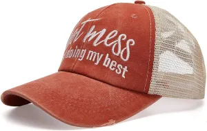 Baseball Cap Hot Criss Cross Ponytail Hat for Women Distressed Messy Bun Trucker Hat Pony Cap Hot Mess hat