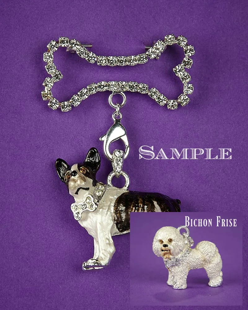 Bichon Frise and Bone Brooch