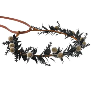 Black Flower Crown Headband - Dark Fairy Floral Headpiece Gothic Elf Flower Headband for Women Girls Renaissance Halloween Party Cosplay Photography