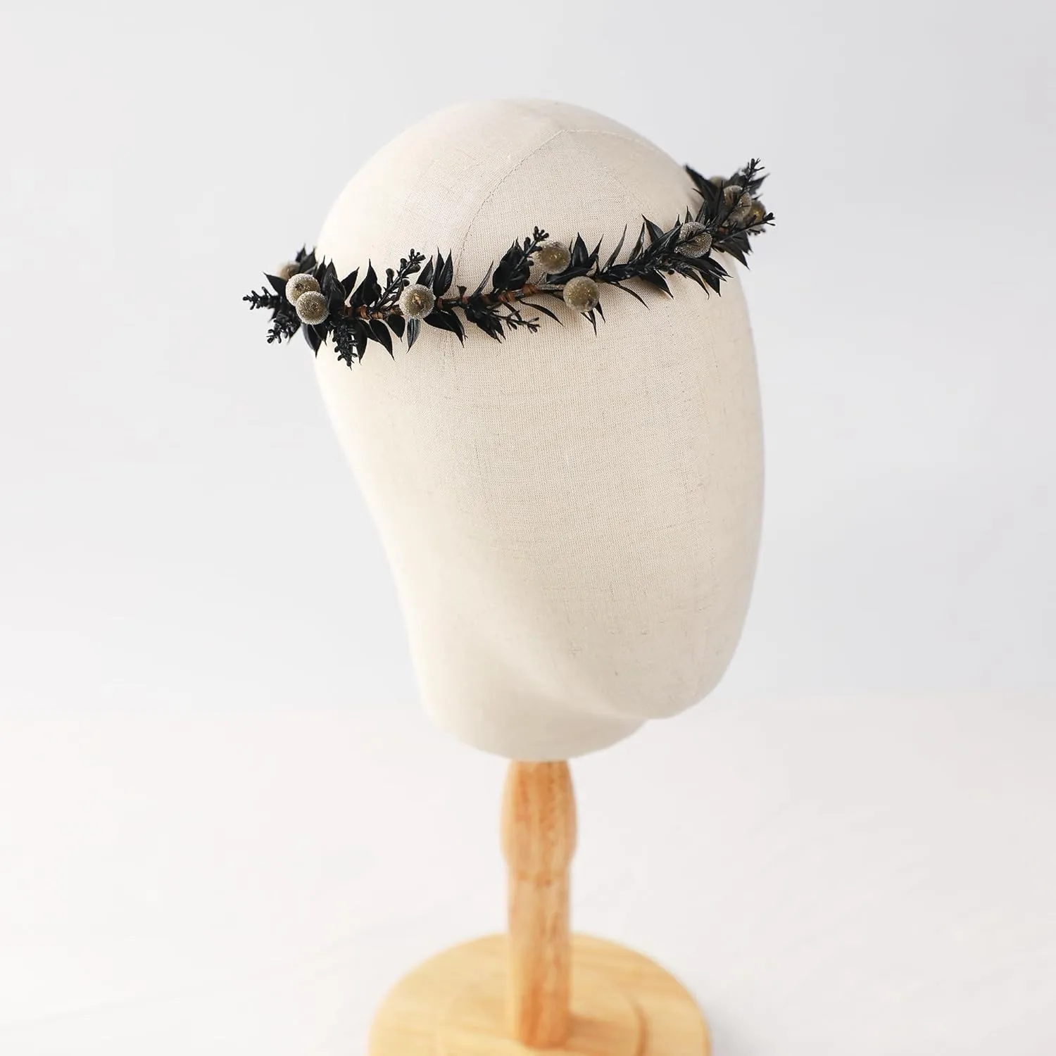 Black Flower Crown Headband - Dark Fairy Floral Headpiece Gothic Elf Flower Headband for Women Girls Renaissance Halloween Party Cosplay Photography