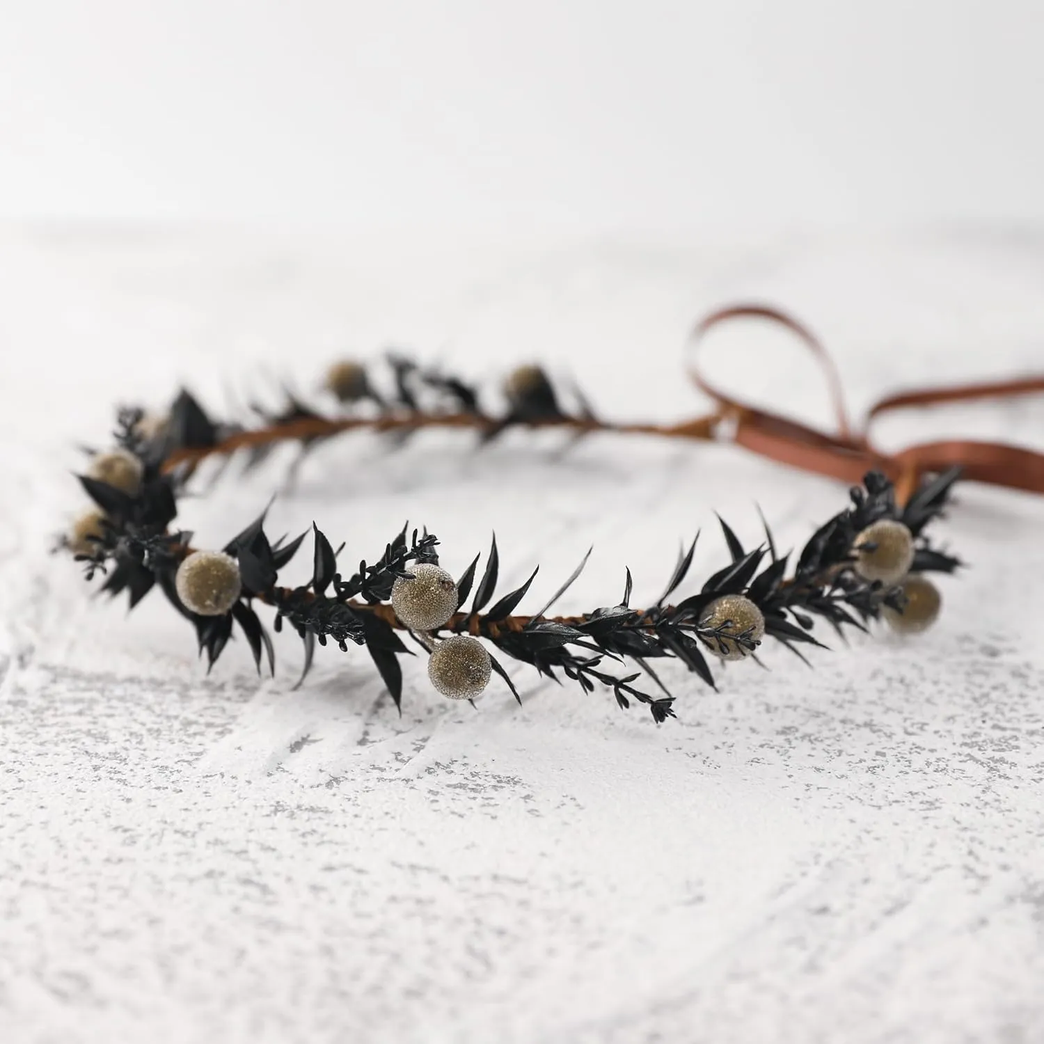 Black Flower Crown Headband - Dark Fairy Floral Headpiece Gothic Elf Flower Headband for Women Girls Renaissance Halloween Party Cosplay Photography