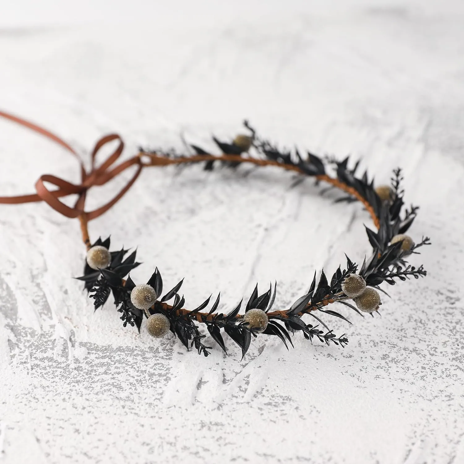Black Flower Crown Headband - Dark Fairy Floral Headpiece Gothic Elf Flower Headband for Women Girls Renaissance Halloween Party Cosplay Photography