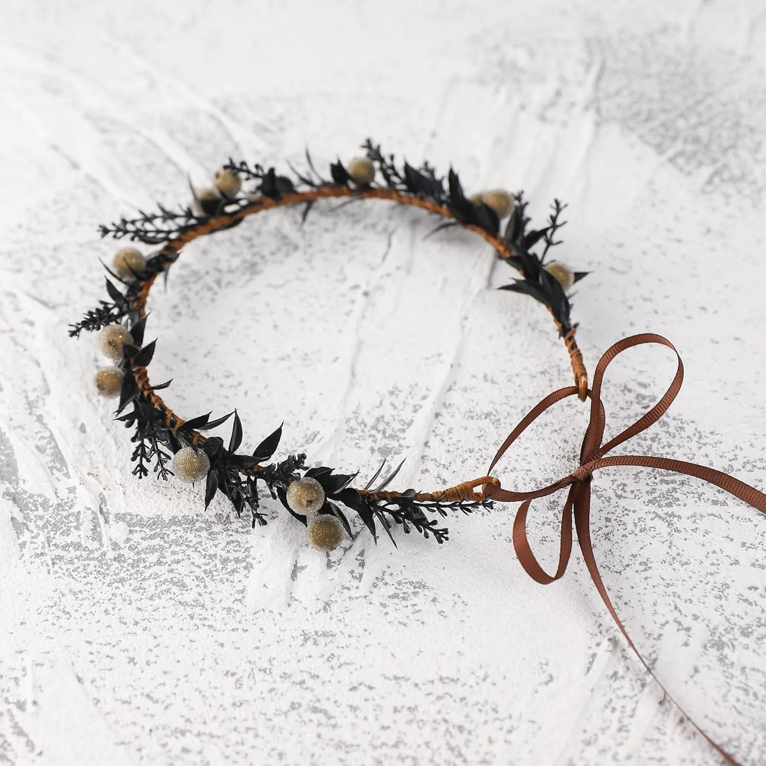Black Flower Crown Headband - Dark Fairy Floral Headpiece Gothic Elf Flower Headband for Women Girls Renaissance Halloween Party Cosplay Photography