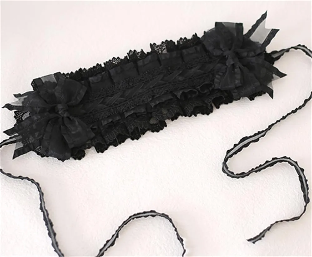 Black Lolita Headpiece Women Girls Gothic Lace Bow Hair Accessories Maid Headdress for Cosplay Masquerade Party