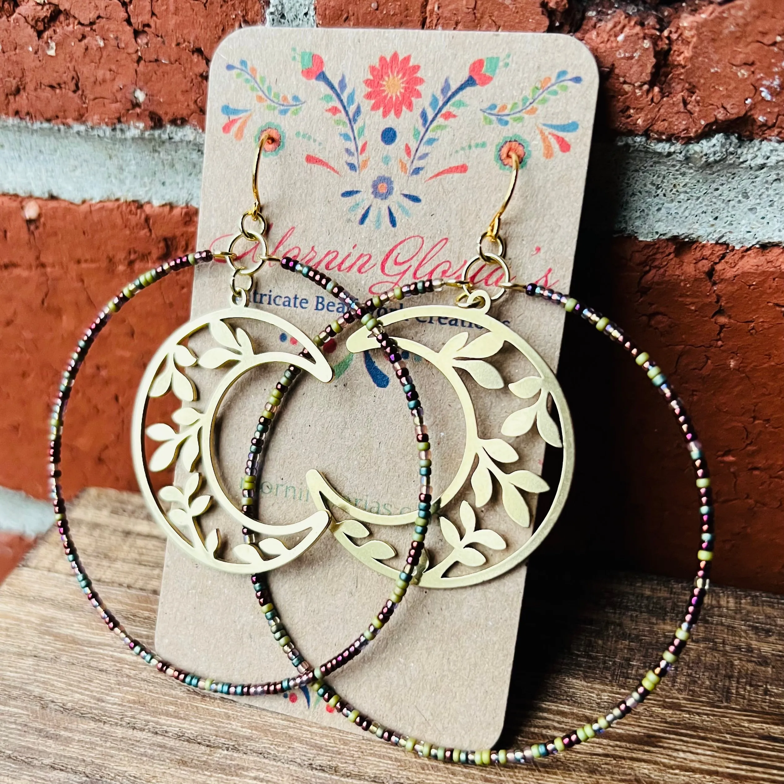Botanical Moon Beaded Hoops