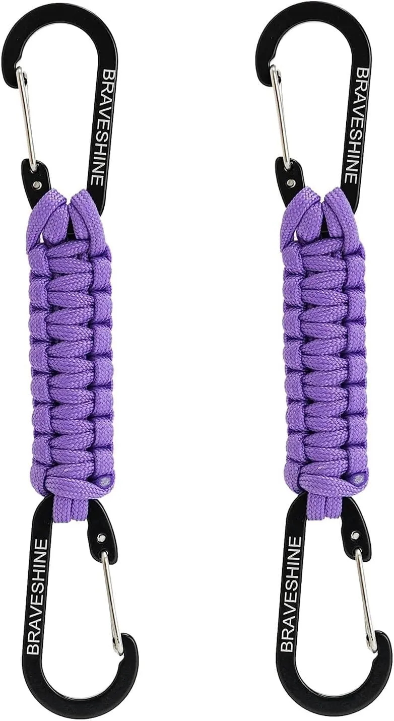 BRAVESHINE Paracord Keychain Carabiner Clip, D Ring Lanyard Hanger Stroller Hook for Water Bottle, Key, Backpacks, Men, Women