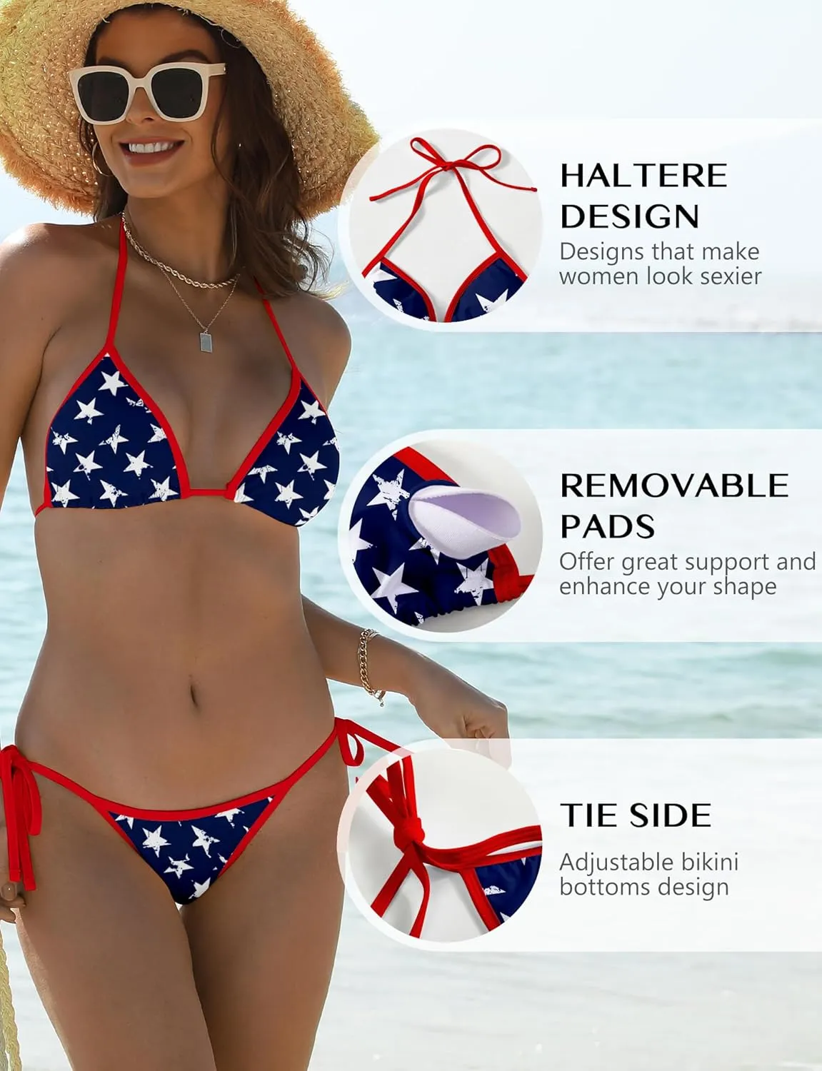 Buauty Bikini Sets for Womens Two Piece Swimsuits Halter String Triangle Bathing Suit Swim Sexy Tie Side Bottom Swimwear