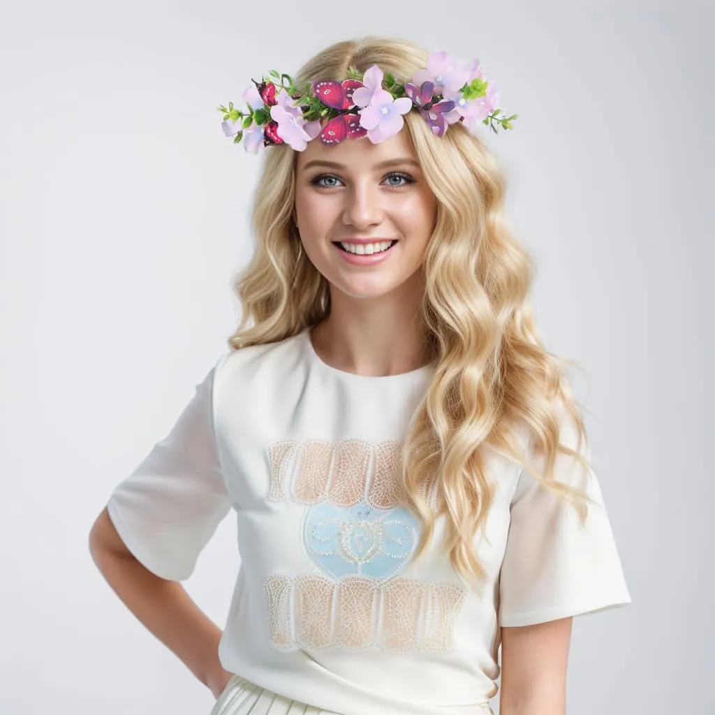 Butterfly Flower Crown for Women Girls Fairy Flower Headband Crown Adjustable Wedding Festival Floral Hair Wreath Purple