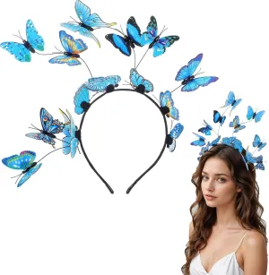 Butterfly Headband for Women, Butterfly Fascinator Hats Headpiece Monarch Crown for Tea Party Masquerade Halloween Costume(Blue)