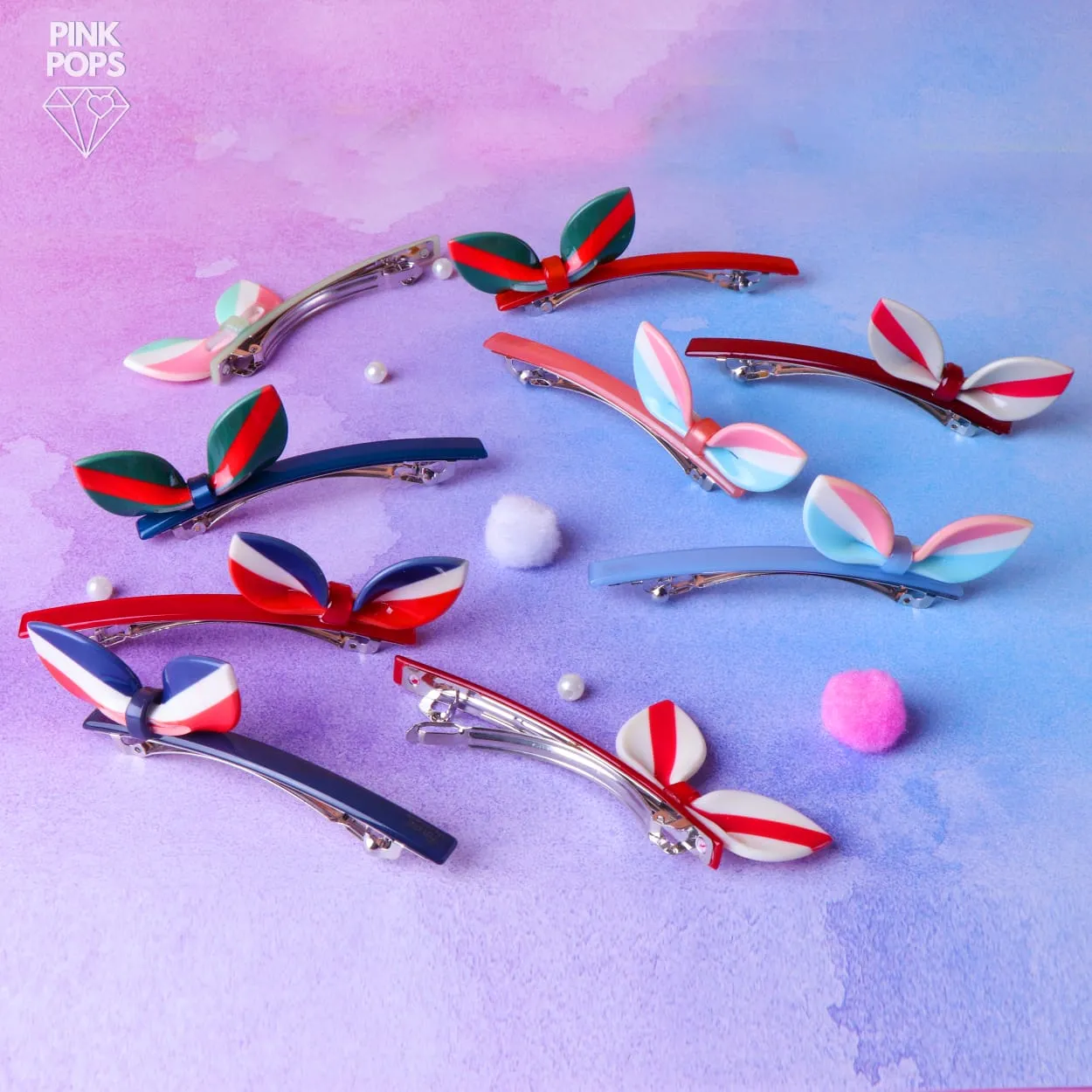 Candy Leaf Hair Clip-Blue and Red
