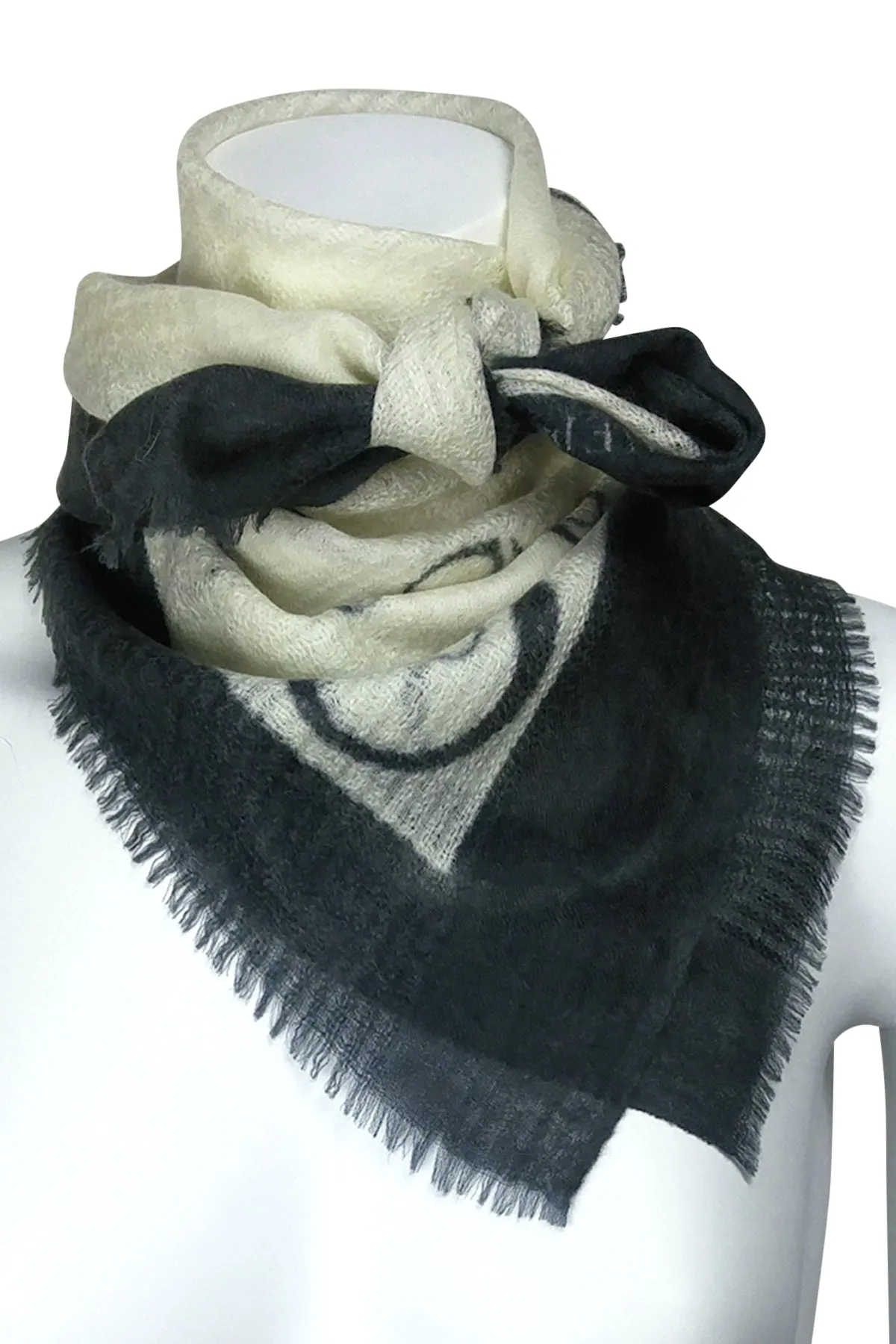Cashmere Fringed Logo Scarf