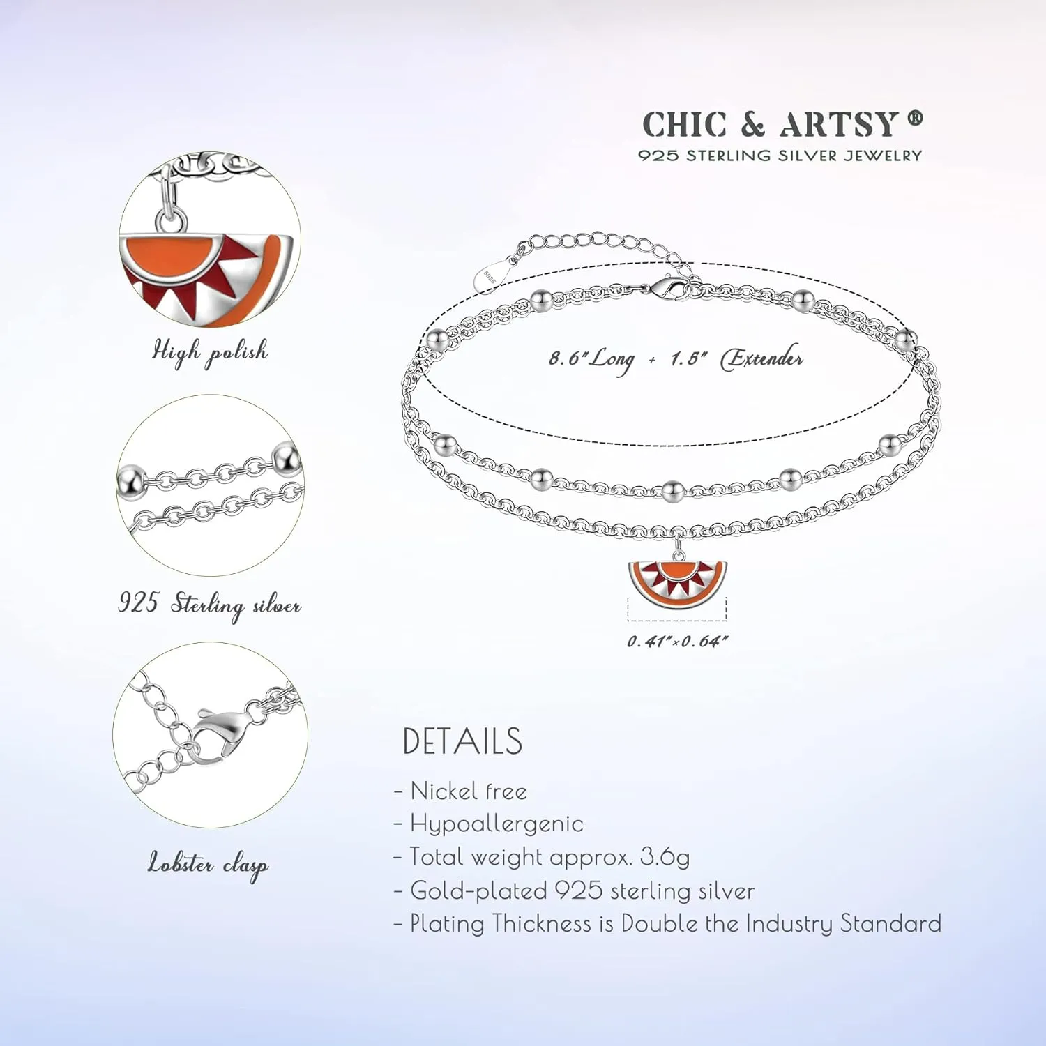 CHIC & ARTSY Women Anklets S925 Sterling Silver Dainty Layered Anklet Bracelet Adjustable Multilayer Beach Ankle Bracelet Summer Jewelry for Women 10-11 Inches