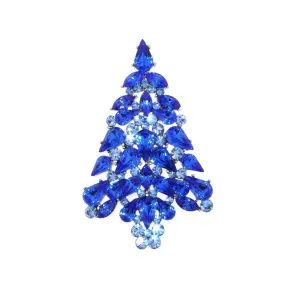 Christmas Tree Brooch Blue  Crystal