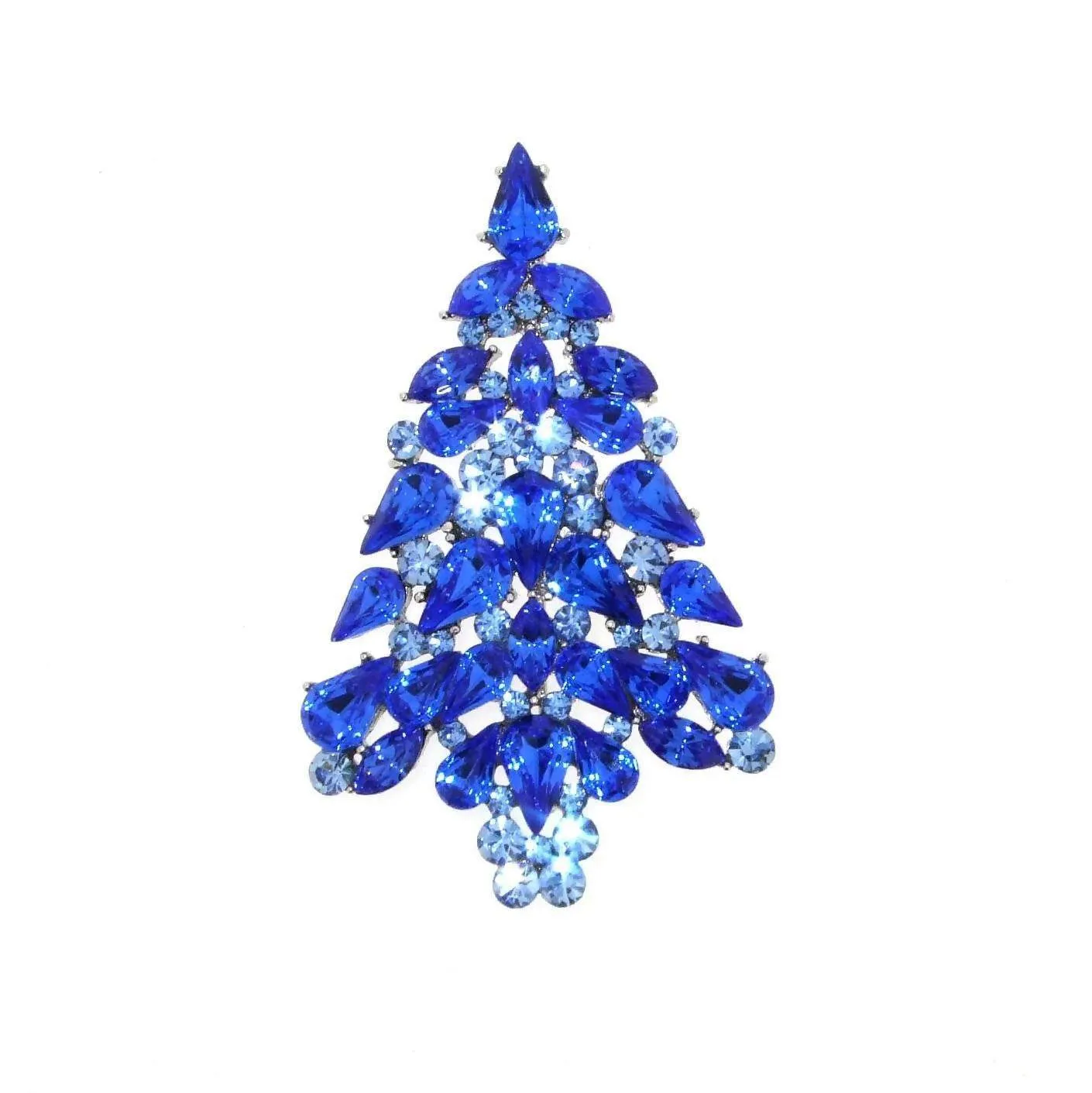 Christmas Tree Brooch Blue  Crystal