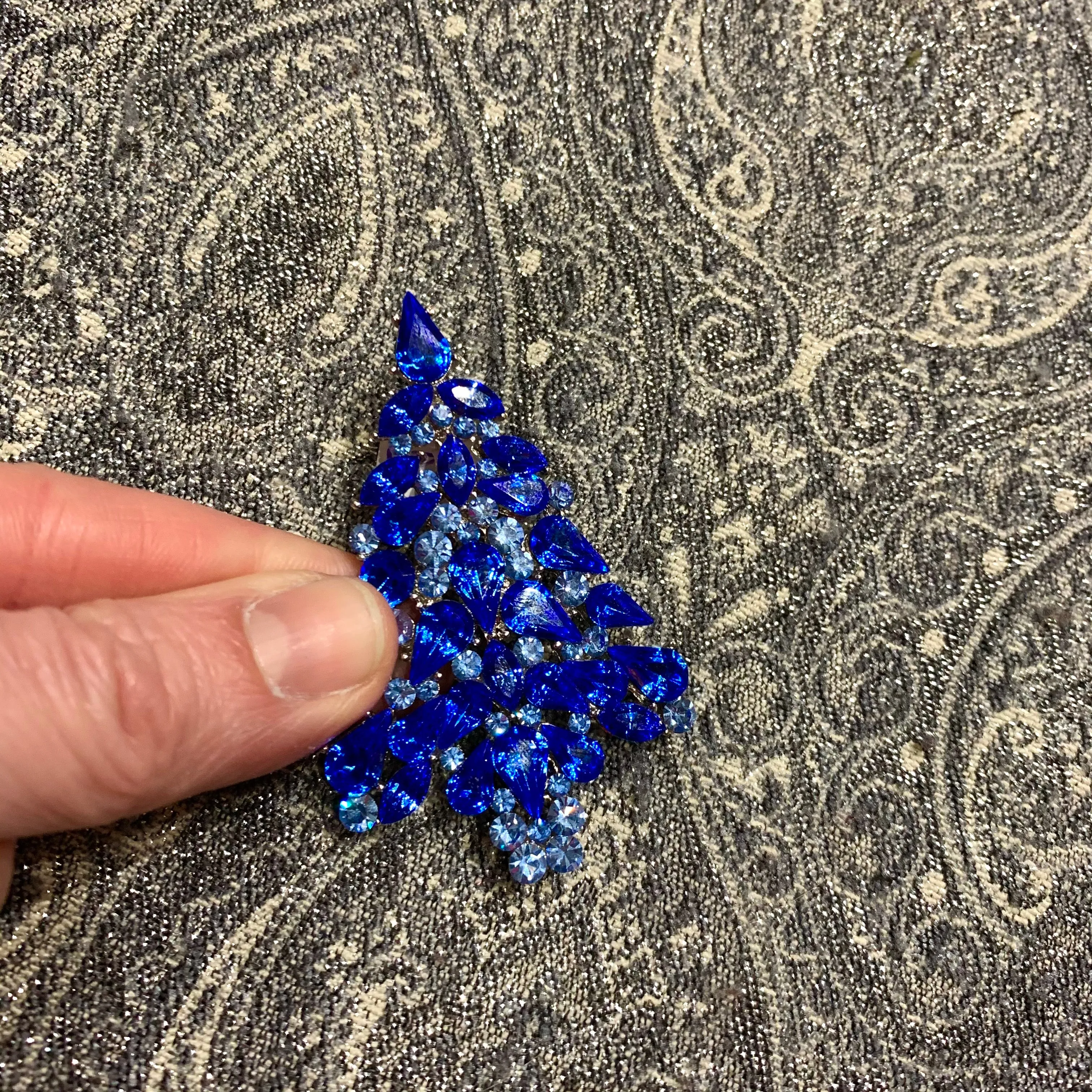 Christmas Tree Brooch Blue  Crystal