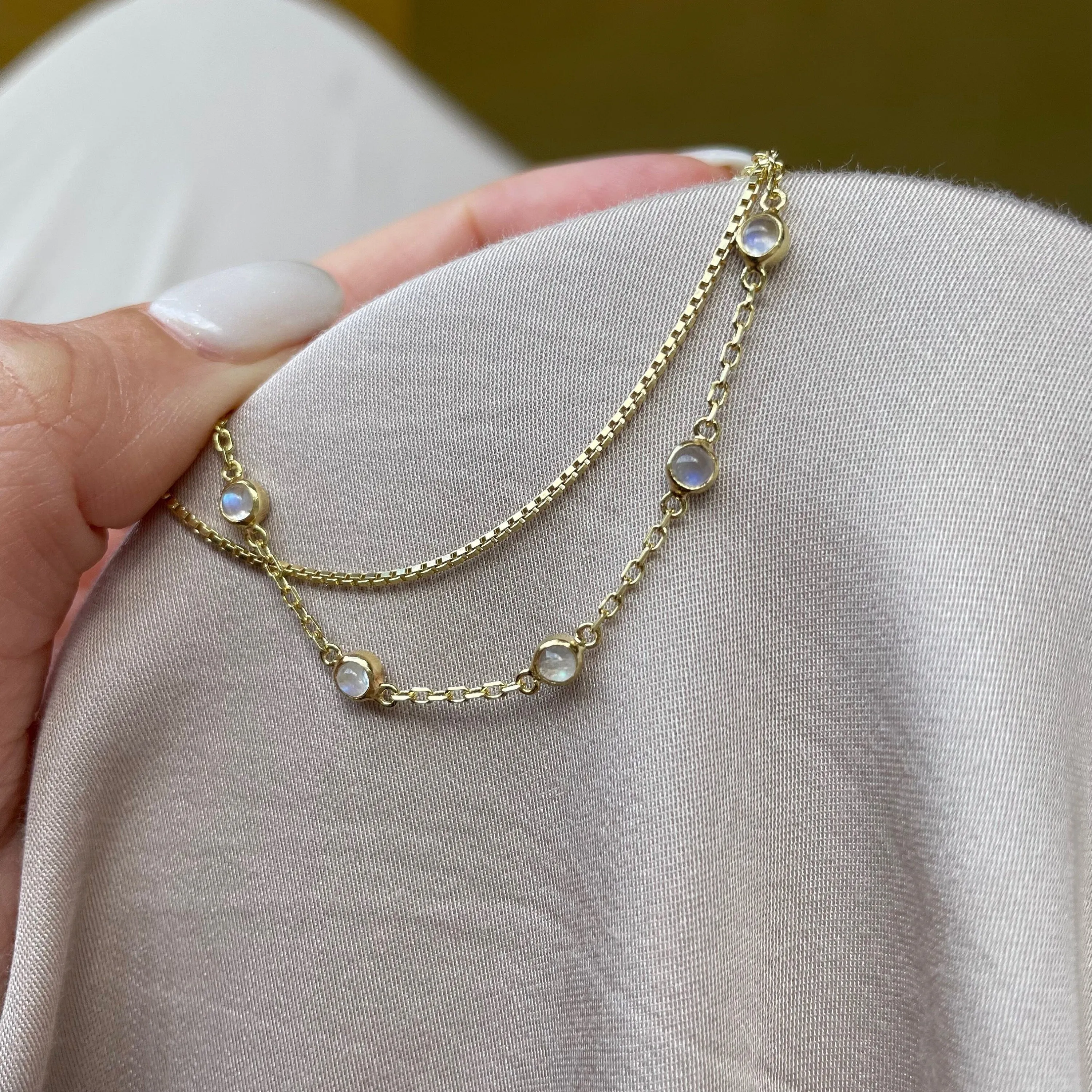 Cleo 14K Gold Rainbow Moonstone Anklet