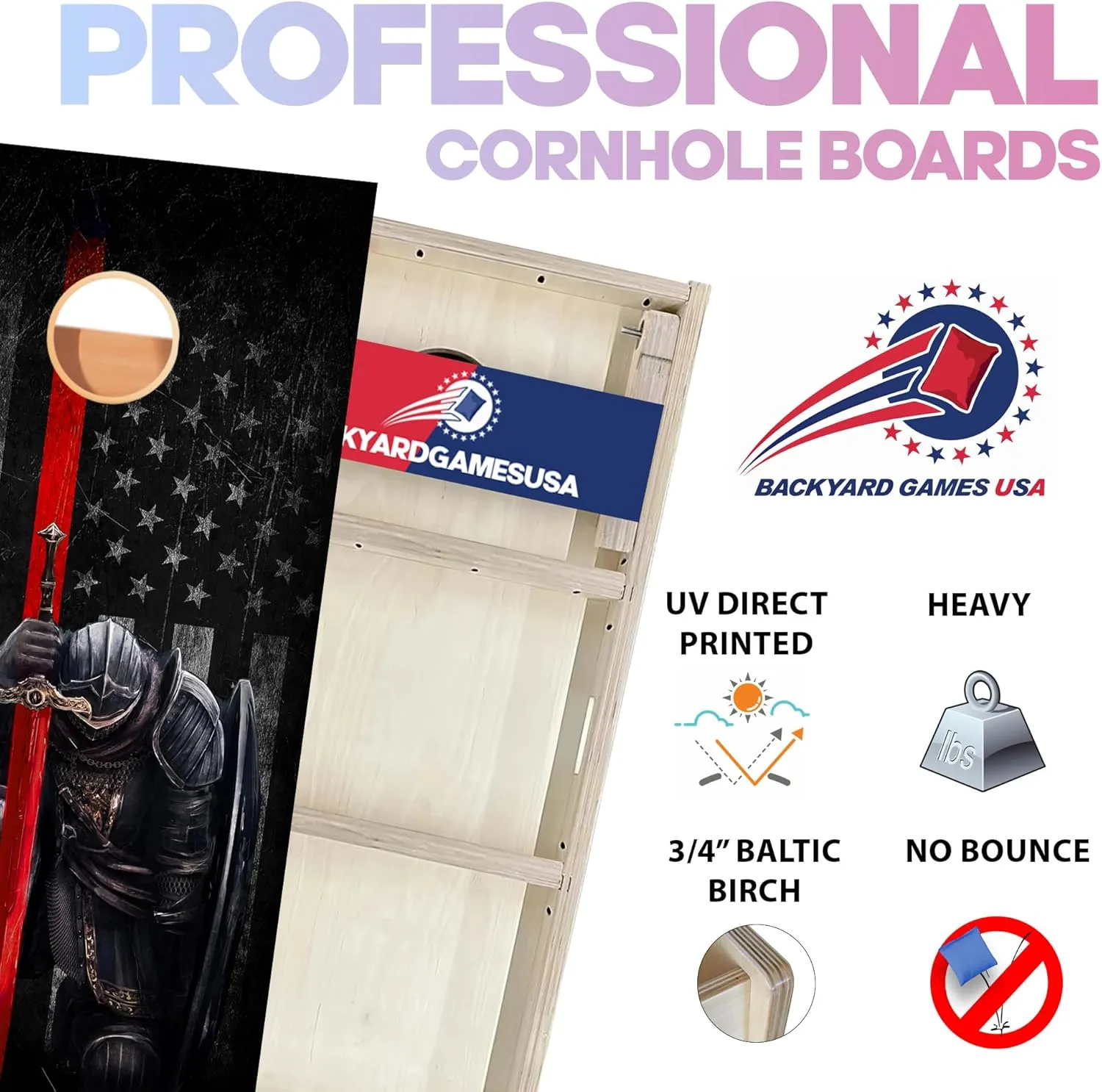 CornholeGamesUSA Pro Cornhole Boards Set | Made in USA | 3/4 Baltic Birch | No Bounce | Triple Thick Legs | Two Brace & Handles, Tournament 2x4 Regulation Set with Score Tower & Cornhole Bags