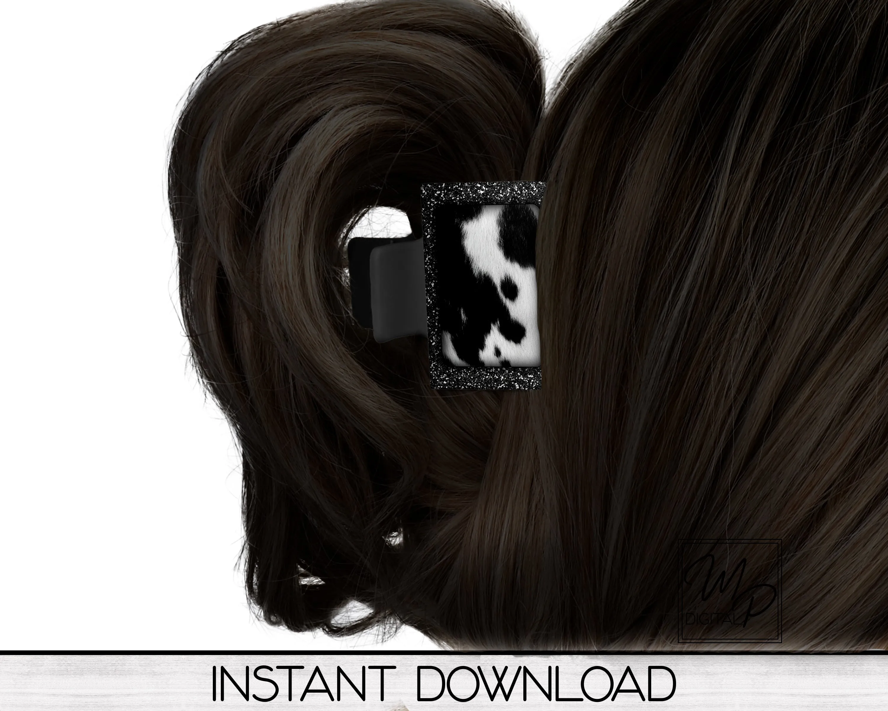 Cow Hide Print Hair Clip PNG Sublimation Design, Hair Claw Digital Download