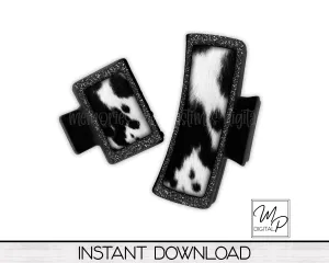 Cow Hide Print Hair Clip PNG Sublimation Design, Hair Claw Digital Download